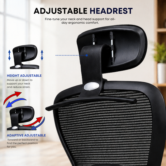 Oggon Marcoos mesh office chair in black with adaptive adjustable headrest