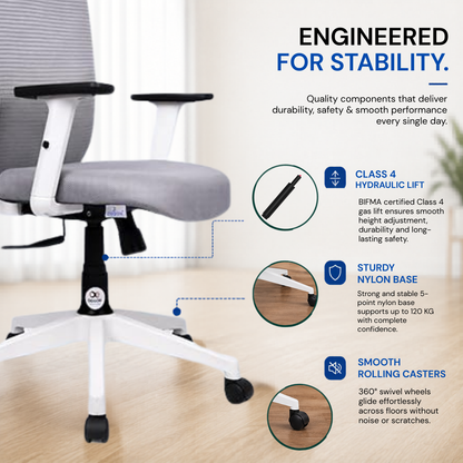 Oggon Marcoos white office chair with class 4 hydraulic gas lift and nylon base
