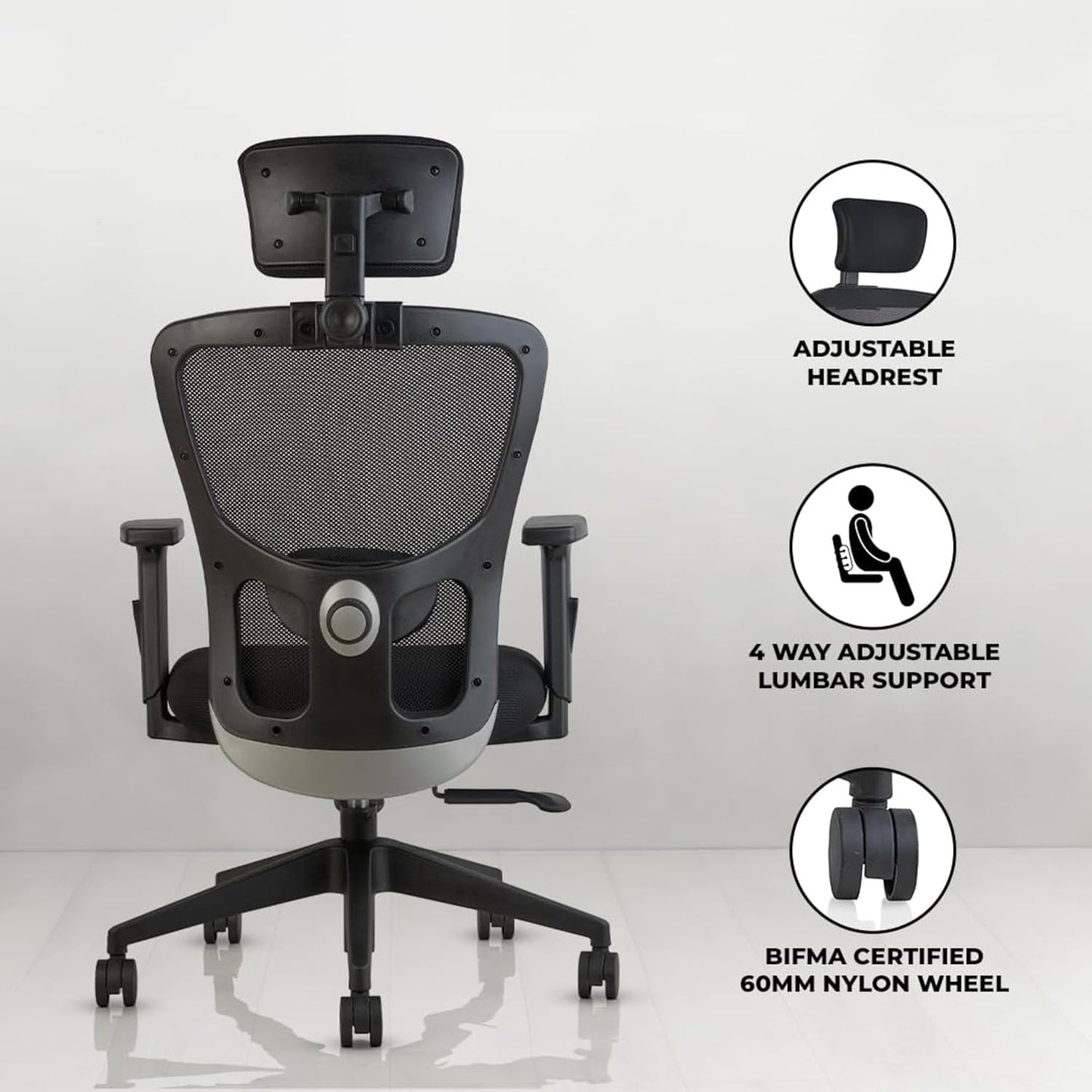 Oggon Victoria ergonomic chair with 3D adjustable armrests for desk height matching