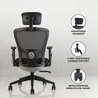 Oggon Victoria ergonomic chair with 3D adjustable armrests for desk height matching
