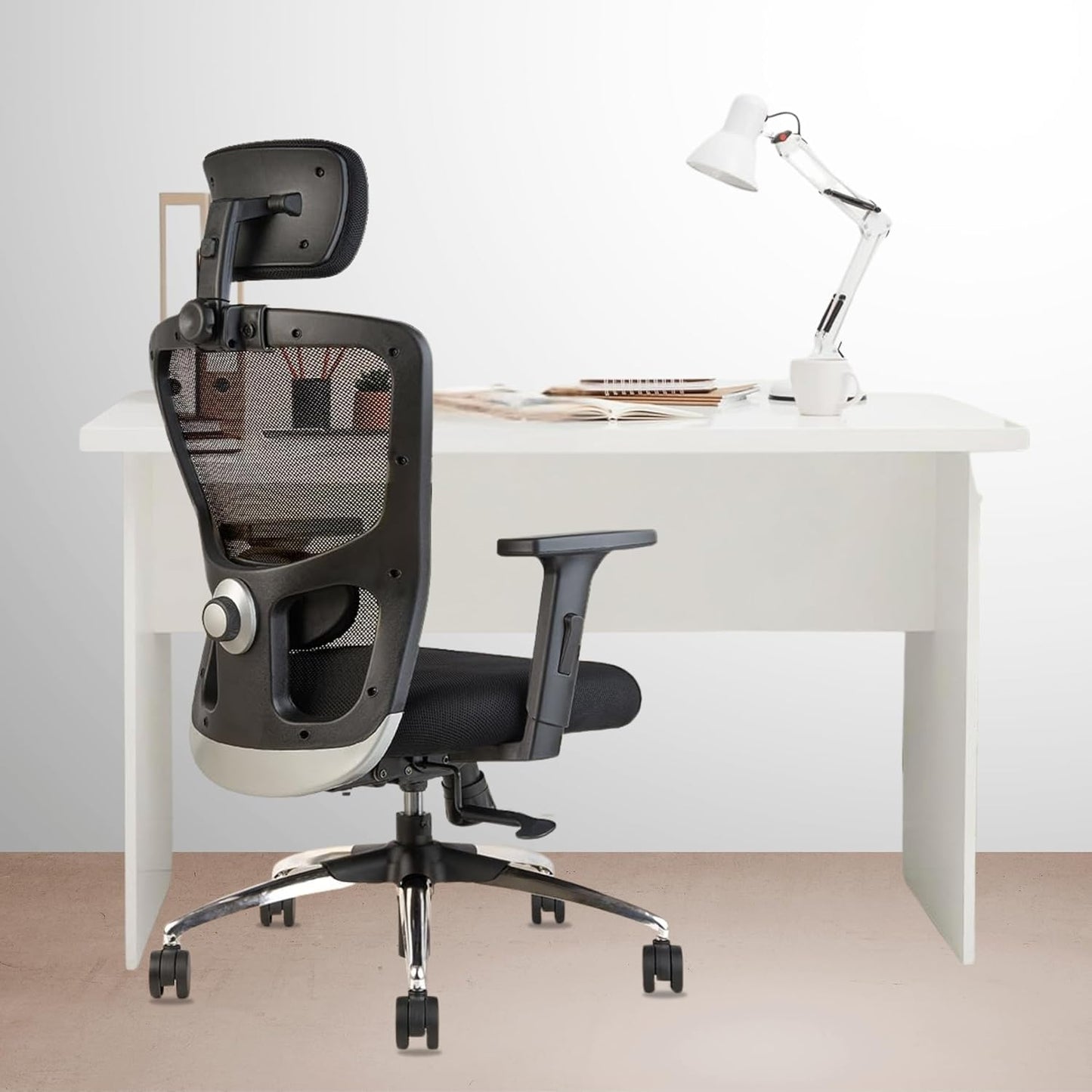 Oggon Victoria ergonomic mesh office chair with metal base and smooth caster wheels