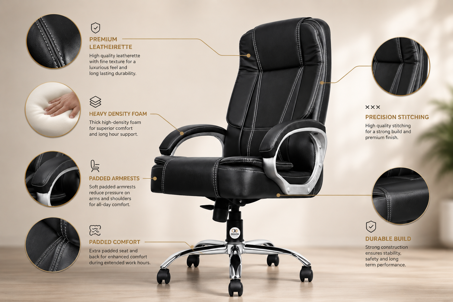 Oggon Charmer High Back Ergonomic Executive Leatherette Office Chair