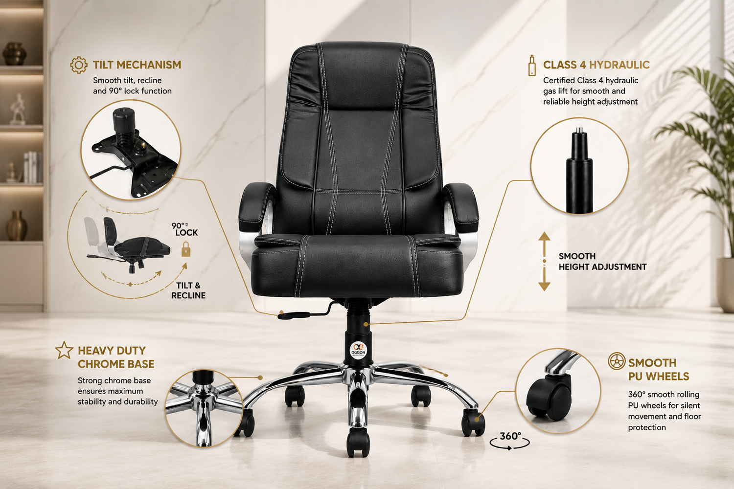 Oggon Charmer High Back Ergonomic Executive Leatherette Office Chair